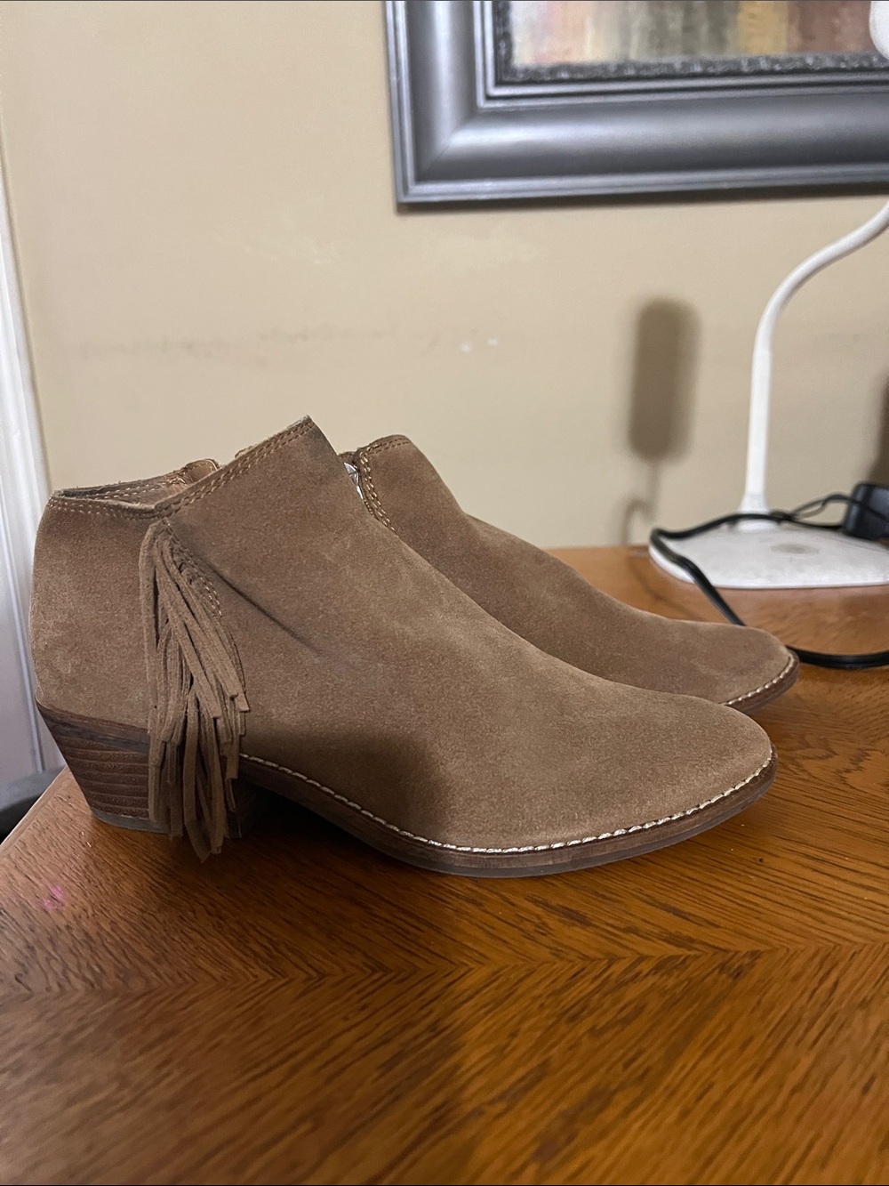 Lucky Brand Tan Suede Fringe Ankle Booties